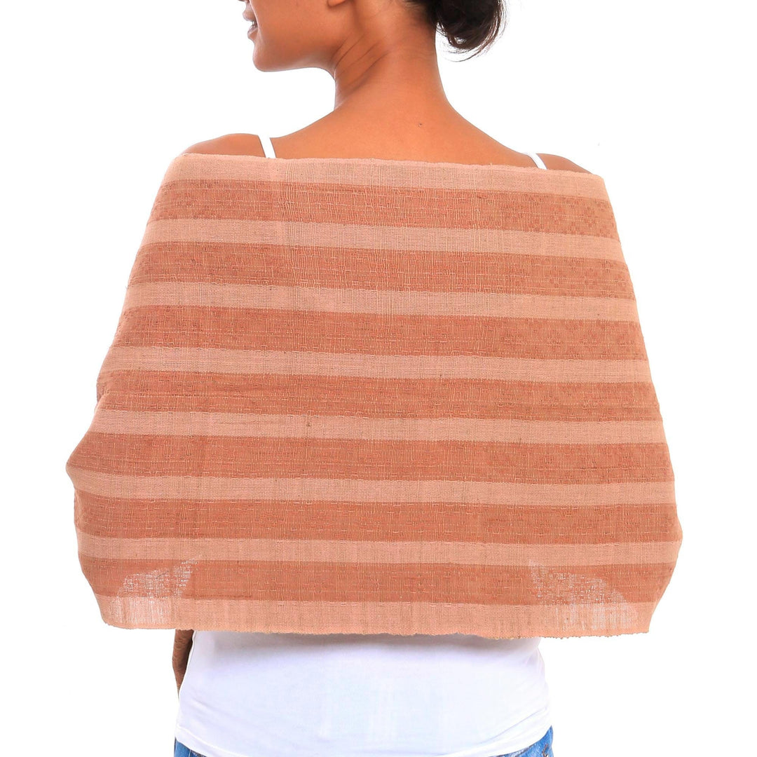 Shades of Brown Striped Handwoven Cotton Fringed Scarf - High Sierra
