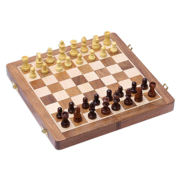 Wood Travel Chess Set with Board Folding into Storage Case - Strategist