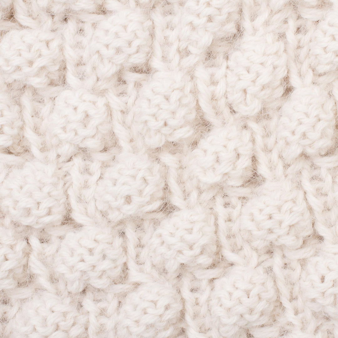 Hand Knit Antique White 100% Alpaca Multi-Textured Hat - Milky River