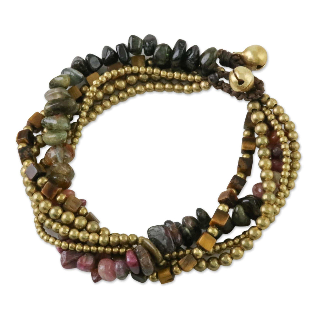 Tiger's Eye and Tourmaline Torsade Bracelet from Thailand - Boho Cool