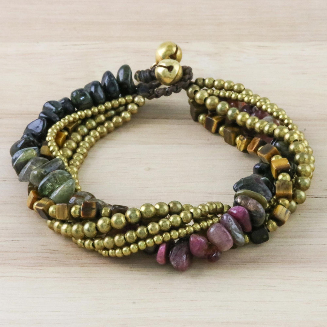 Tiger's Eye and Tourmaline Torsade Bracelet from Thailand - Boho Cool