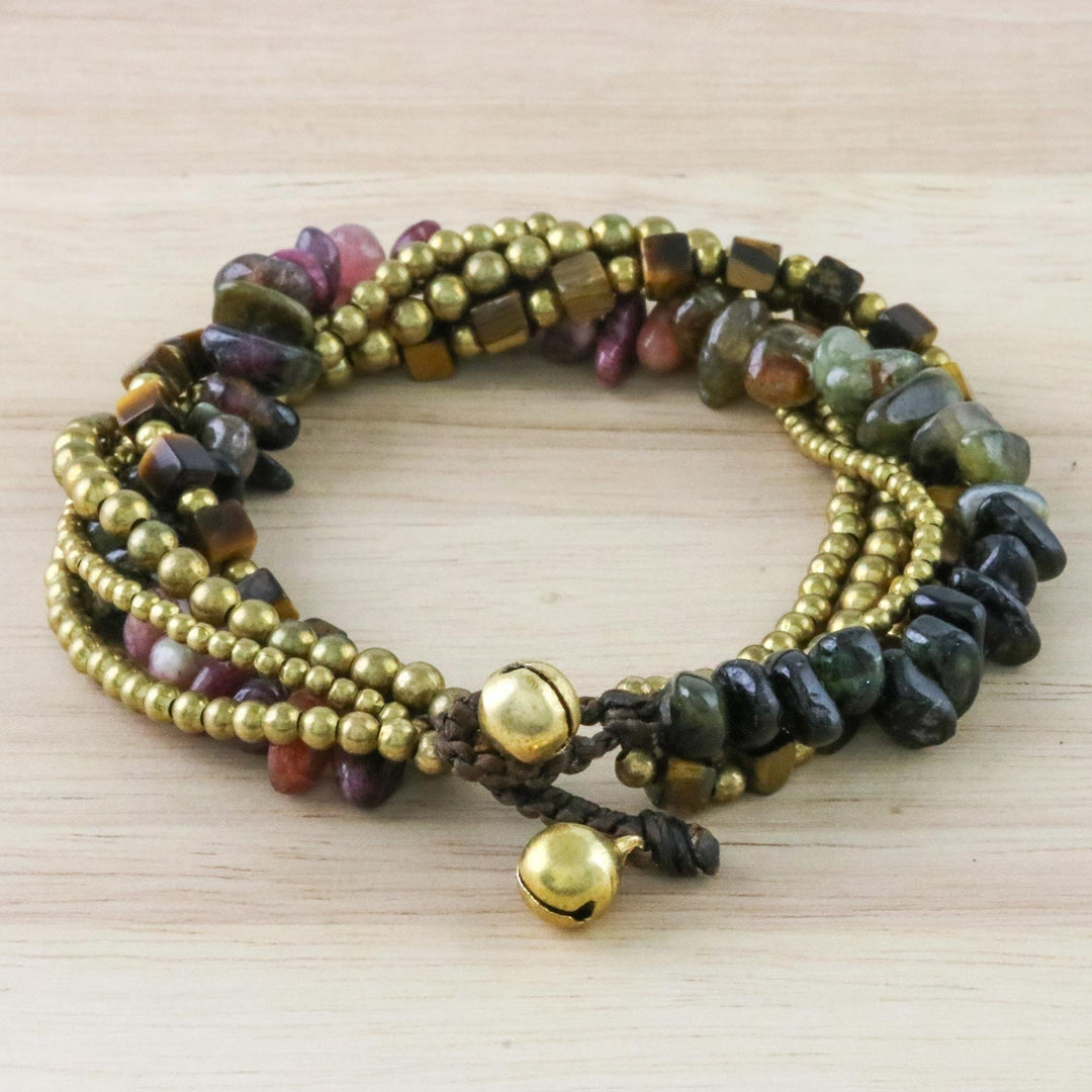 Tiger's Eye and Tourmaline Torsade Bracelet from Thailand - Boho Cool