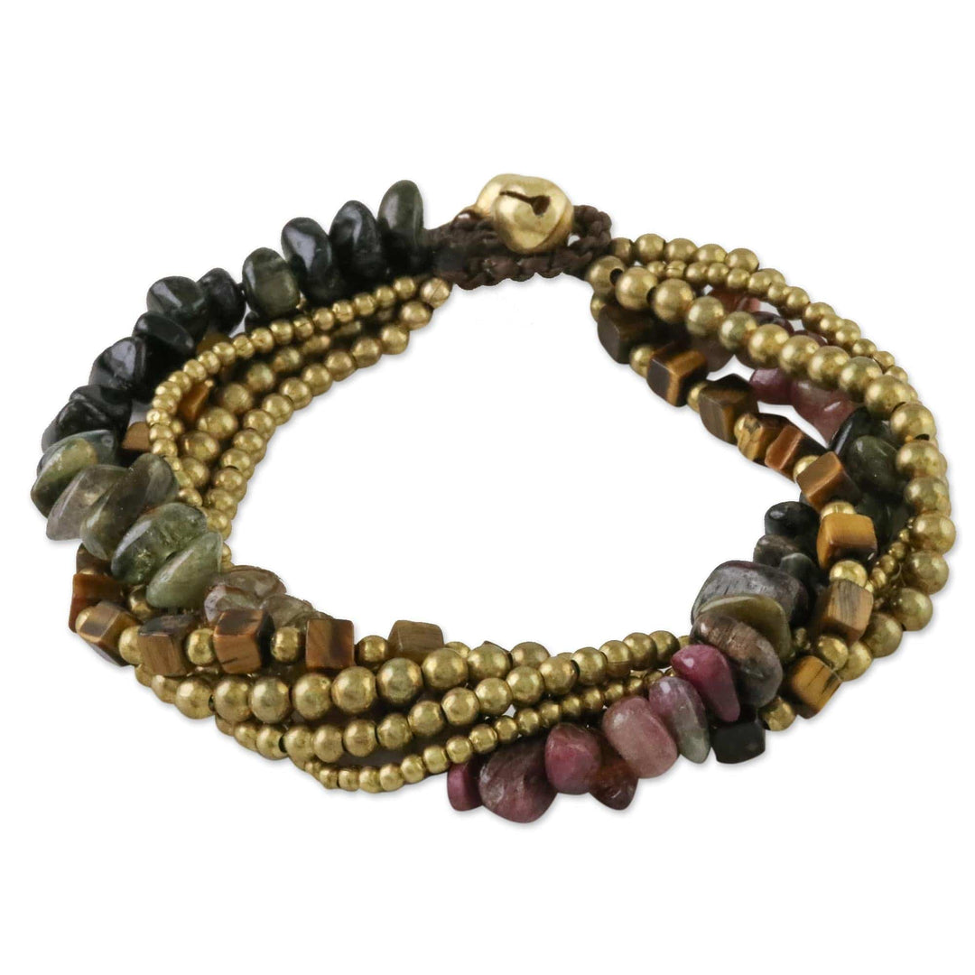 Tiger's Eye and Tourmaline Torsade Bracelet from Thailand - Boho Cool