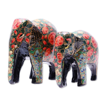 Floral Papier Mache Elephant Sculptures (Pair) from India - Maternal Connection