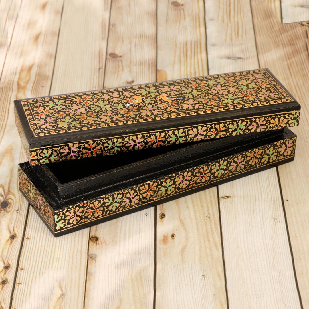 Leaf Motif Papier Mache and Wood Decorative Box - Chinar Forest