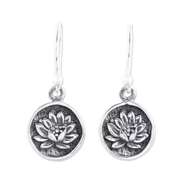 Lotus Motif Sterling Silver Dangle Earrings - Lotus Bliss