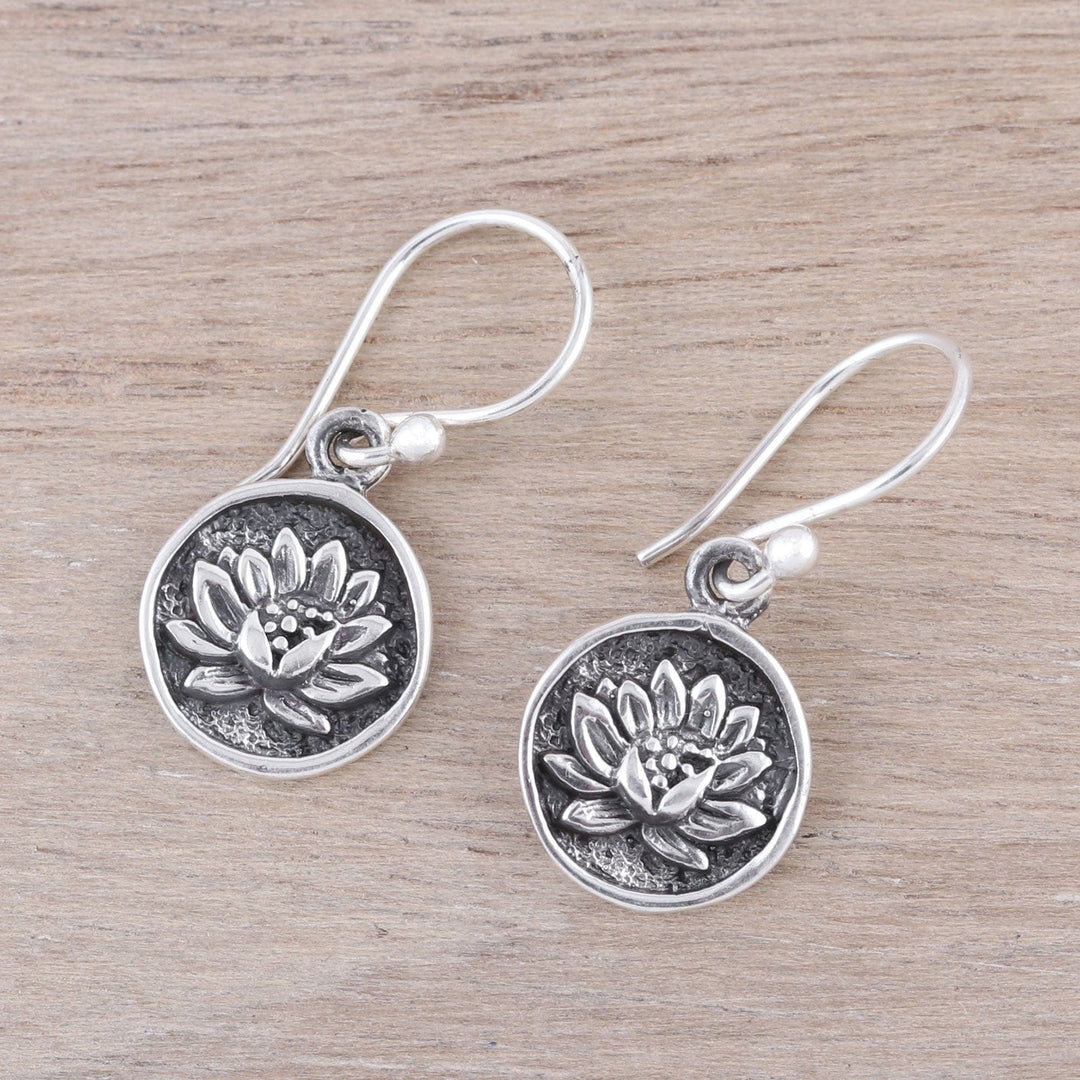 Lotus Motif Sterling Silver Dangle Earrings - Lotus Bliss
