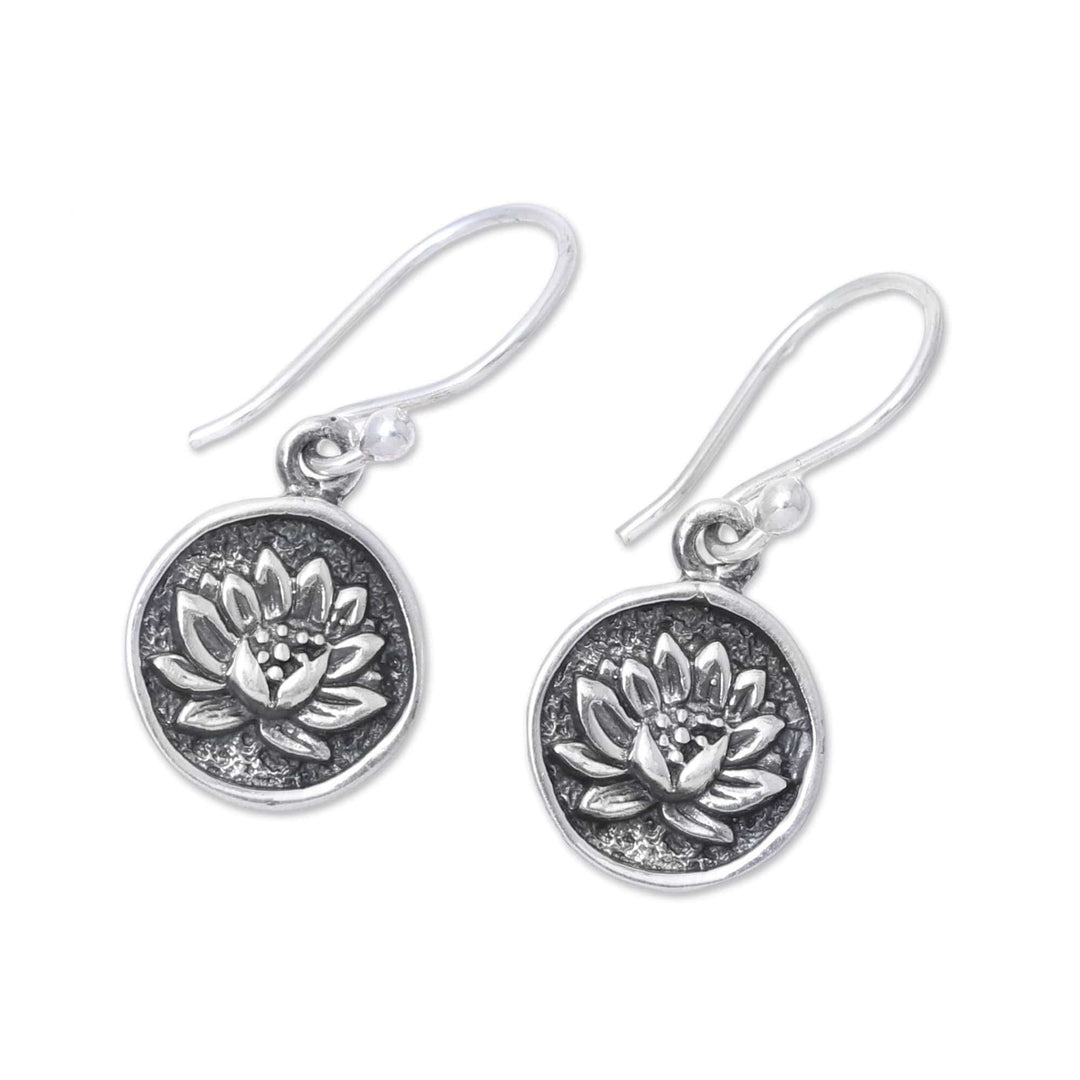 Lotus Motif Sterling Silver Dangle Earrings - Lotus Bliss