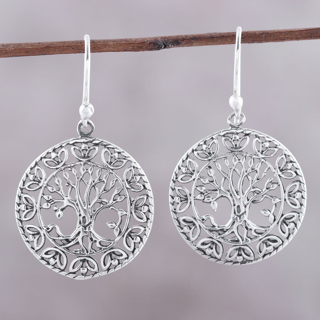 Tree Motif Sterling Silver Dangle Earrings - Arbor Majesty