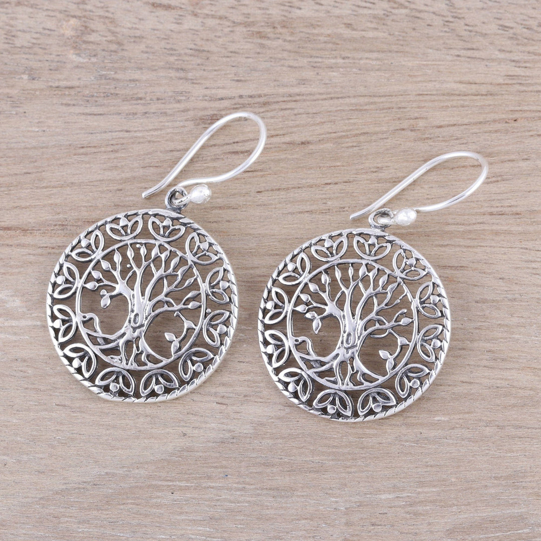 Tree Motif Sterling Silver Dangle Earrings - Arbor Majesty