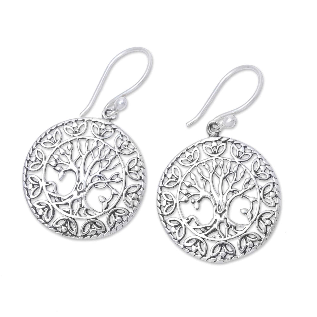 Tree Motif Sterling Silver Dangle Earrings - Arbor Majesty