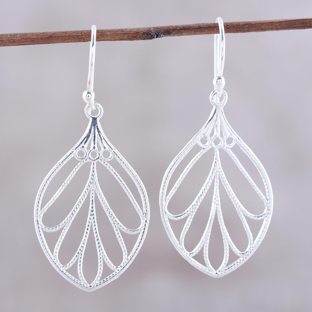 Leaf-Shaped Sterling Silver Dangle Earrings - Leafy Spark