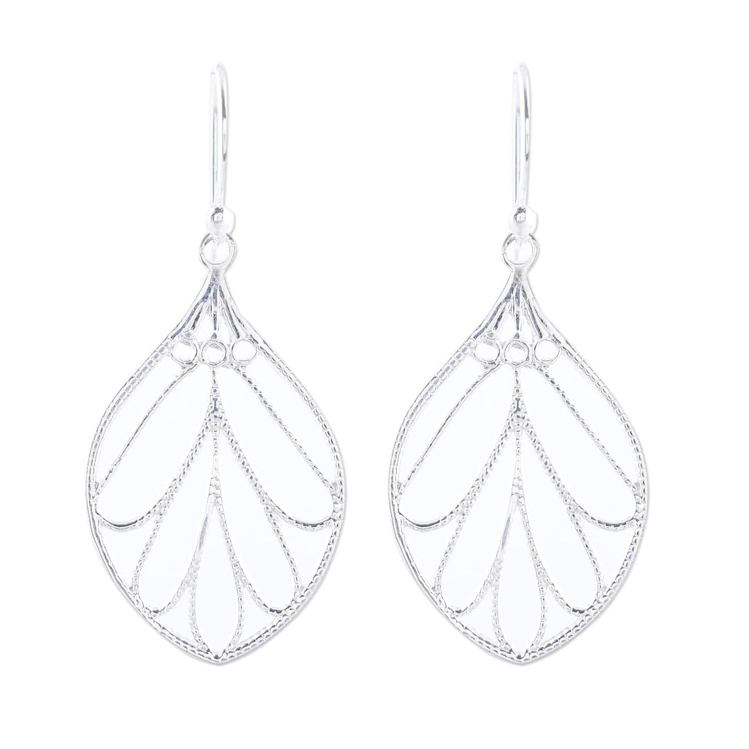 Leaf-Shaped Sterling Silver Dangle Earrings - Leafy Spark