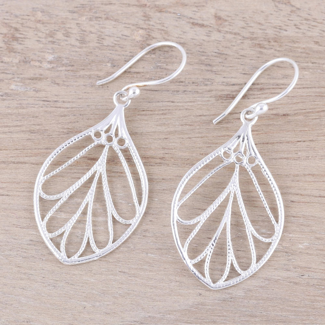 Leaf-Shaped Sterling Silver Dangle Earrings - Leafy Spark