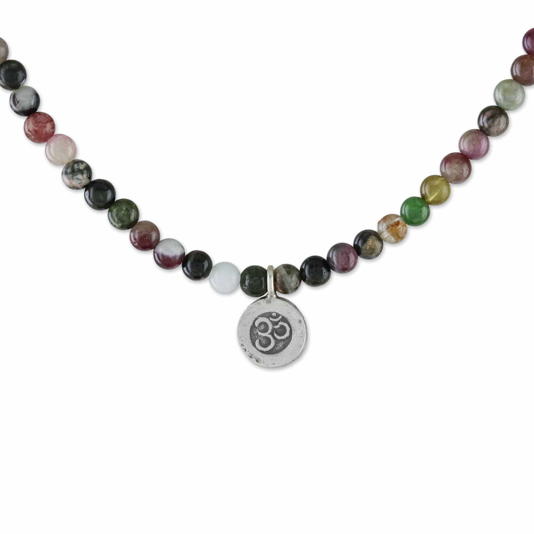 Tourmaline Om Beaded Pendant Necklace from Thailand - Beautiful Om