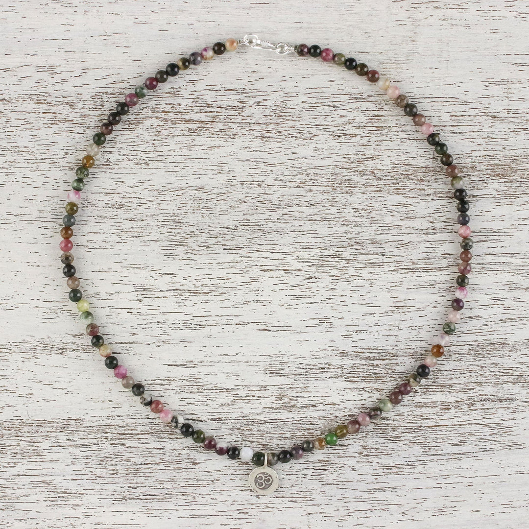 Tourmaline Om Beaded Pendant Necklace from Thailand - Beautiful Om