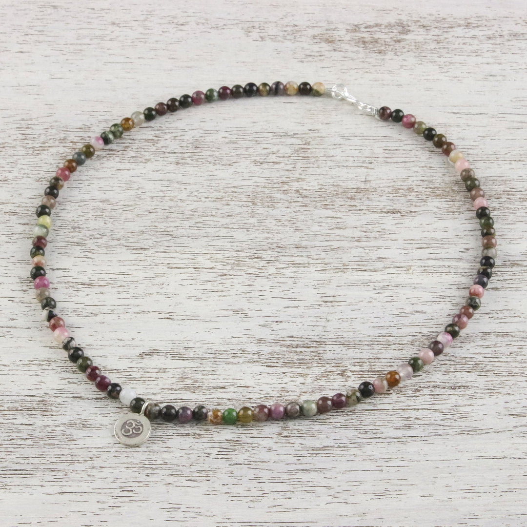 Tourmaline Om Beaded Pendant Necklace from Thailand - Beautiful Om