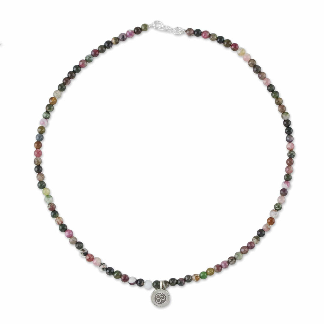 Tourmaline Om Beaded Pendant Necklace from Thailand - Beautiful Om