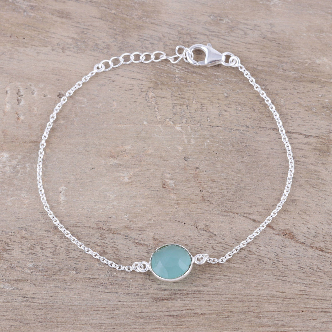 Adjustable Chalcedony Pendant Bracelet - Aqua Night