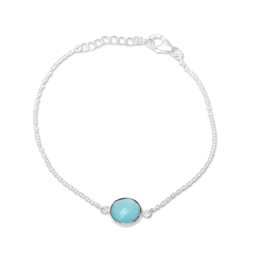 Adjustable Chalcedony Pendant Bracelet - Aqua Night