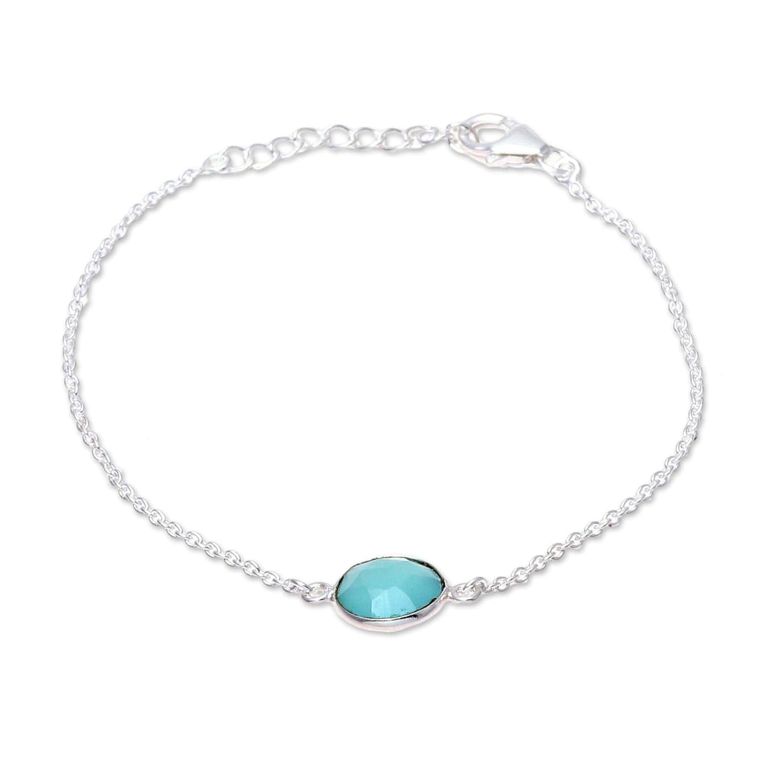Adjustable Chalcedony Pendant Bracelet - Aqua Night
