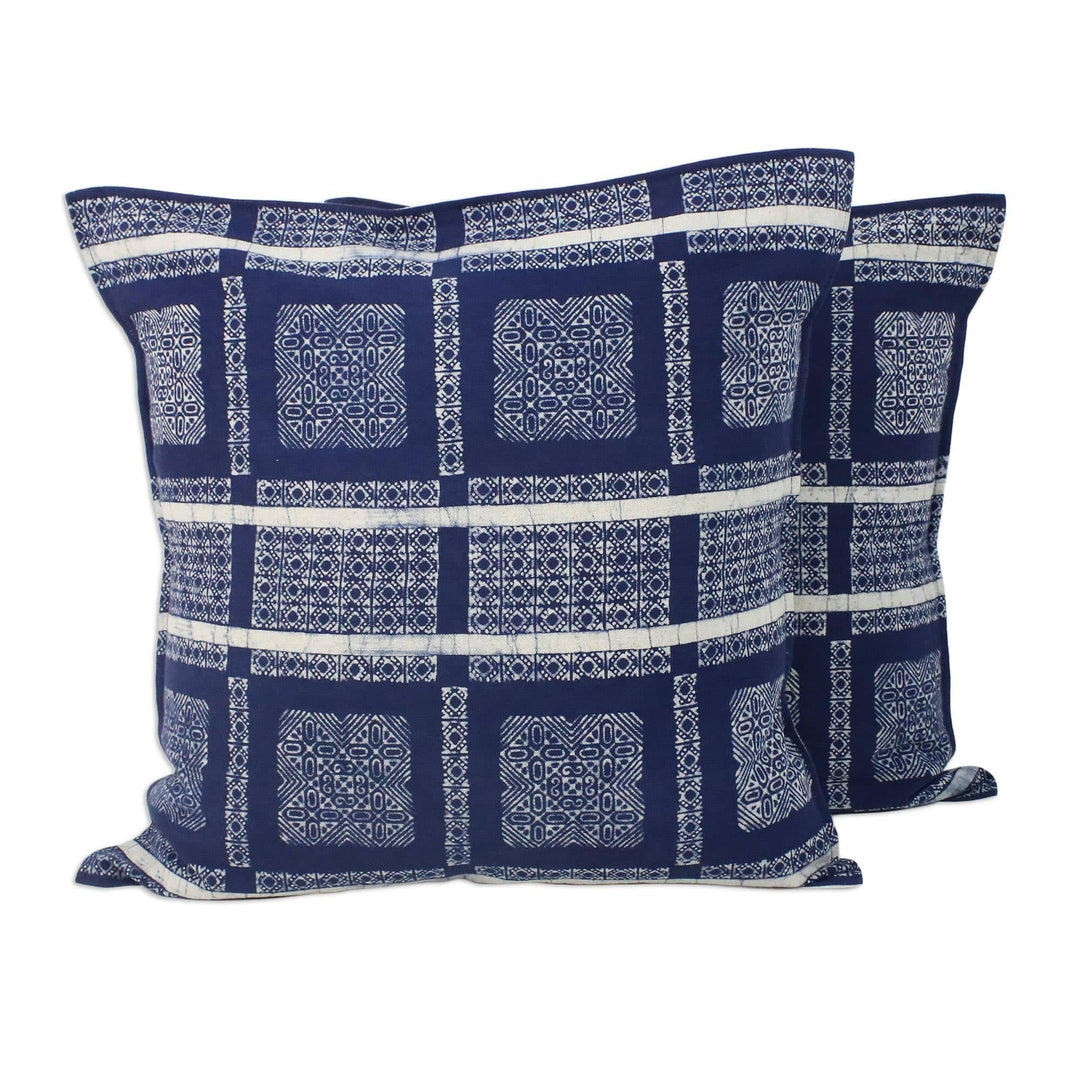 Batik Cotton Cushion Covers in Indigo from Thailand (Pair) - Indigo Passion