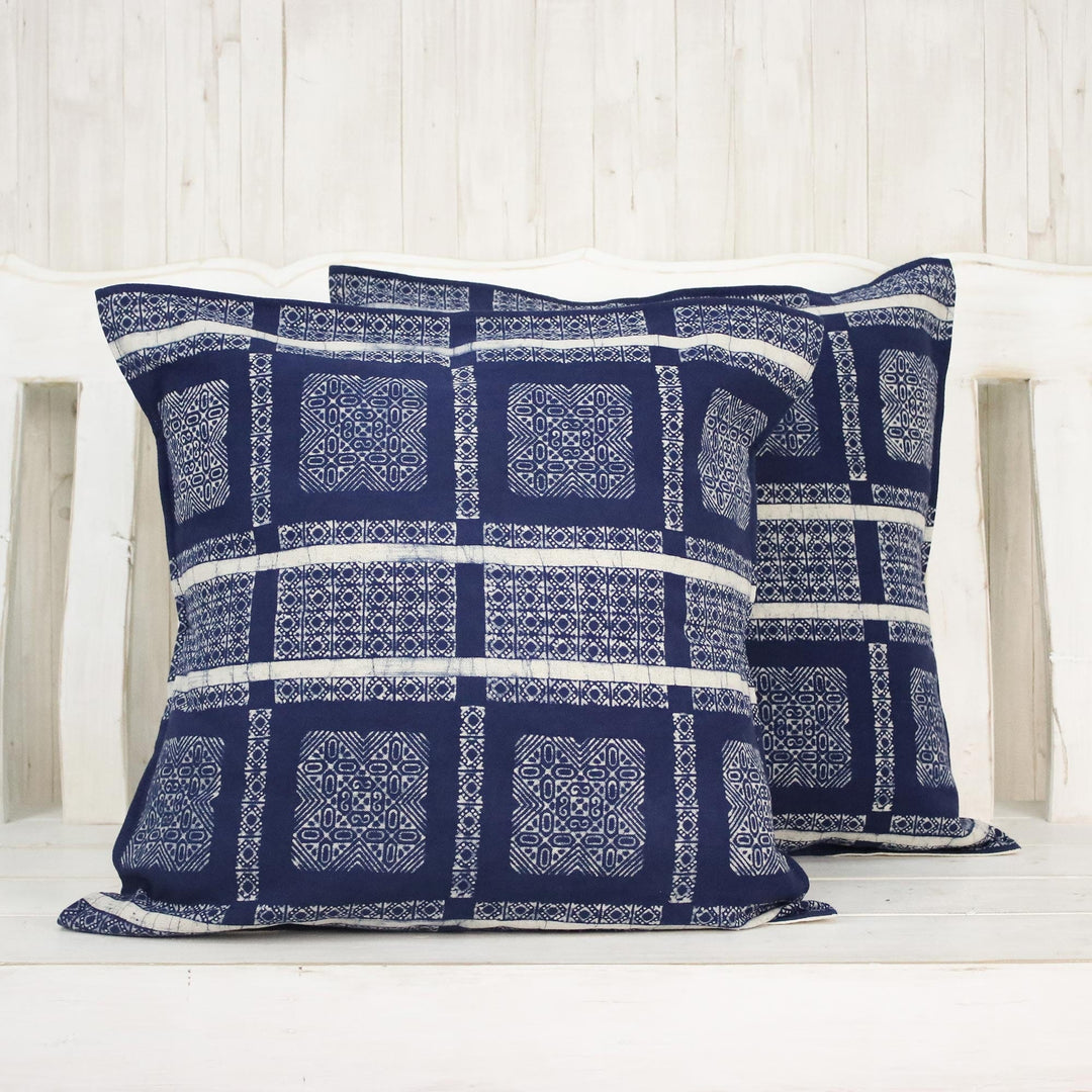 Batik Cotton Cushion Covers in Indigo from Thailand (Pair) - Indigo Passion