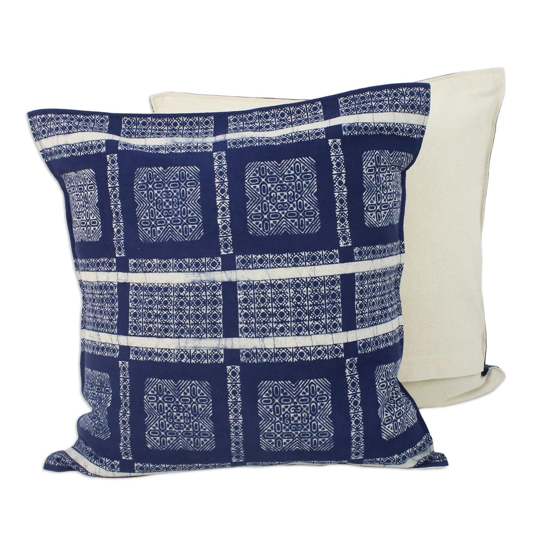 Batik Cotton Cushion Covers in Indigo from Thailand (Pair) - Indigo Passion