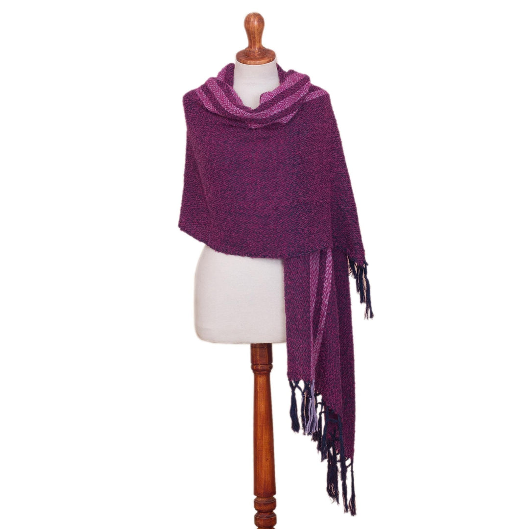 Handwoven Alpaca Blend Shawl in Purple from Peru - Artisanal Majesty