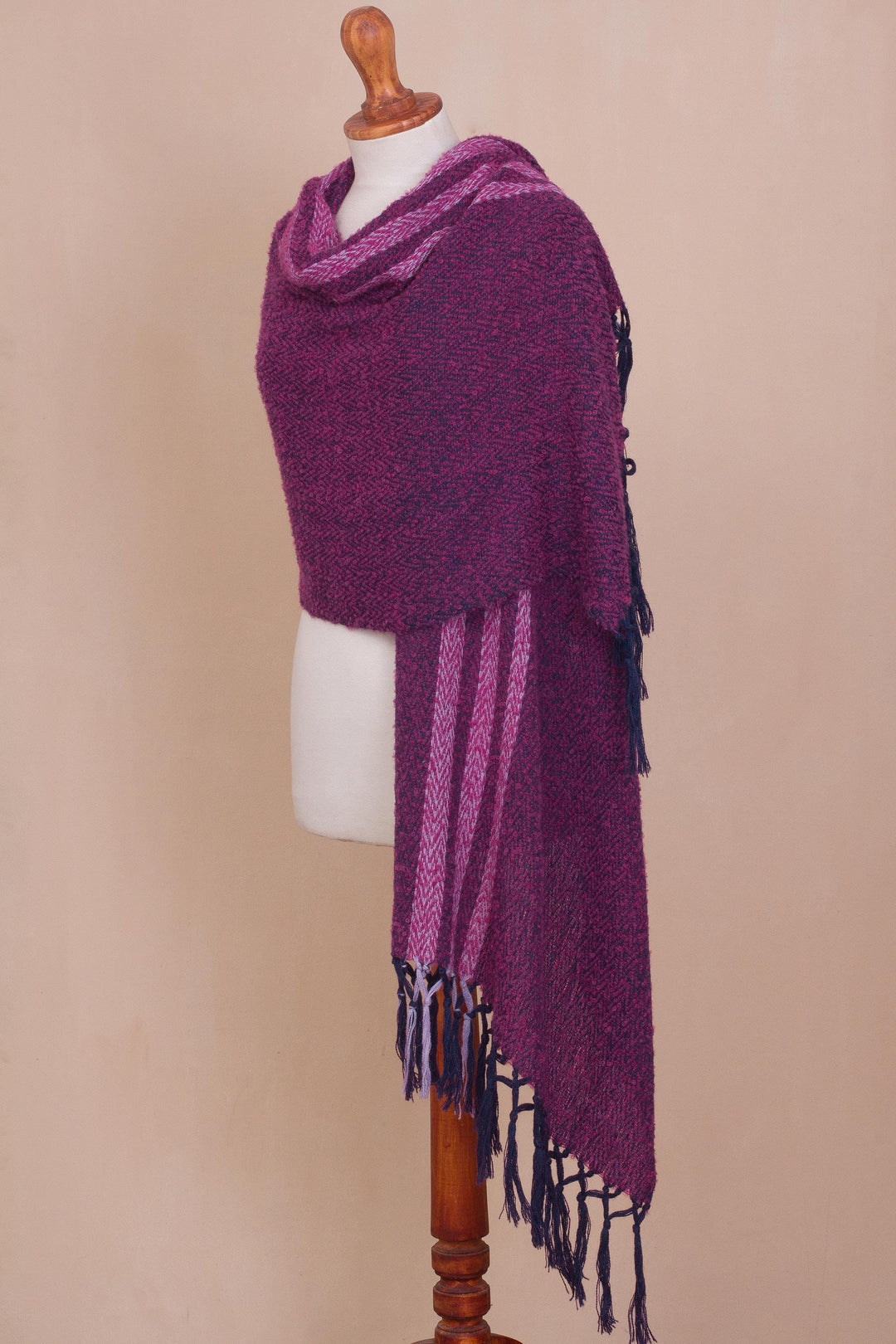 Handwoven Alpaca Blend Shawl in Purple from Peru - Artisanal Majesty