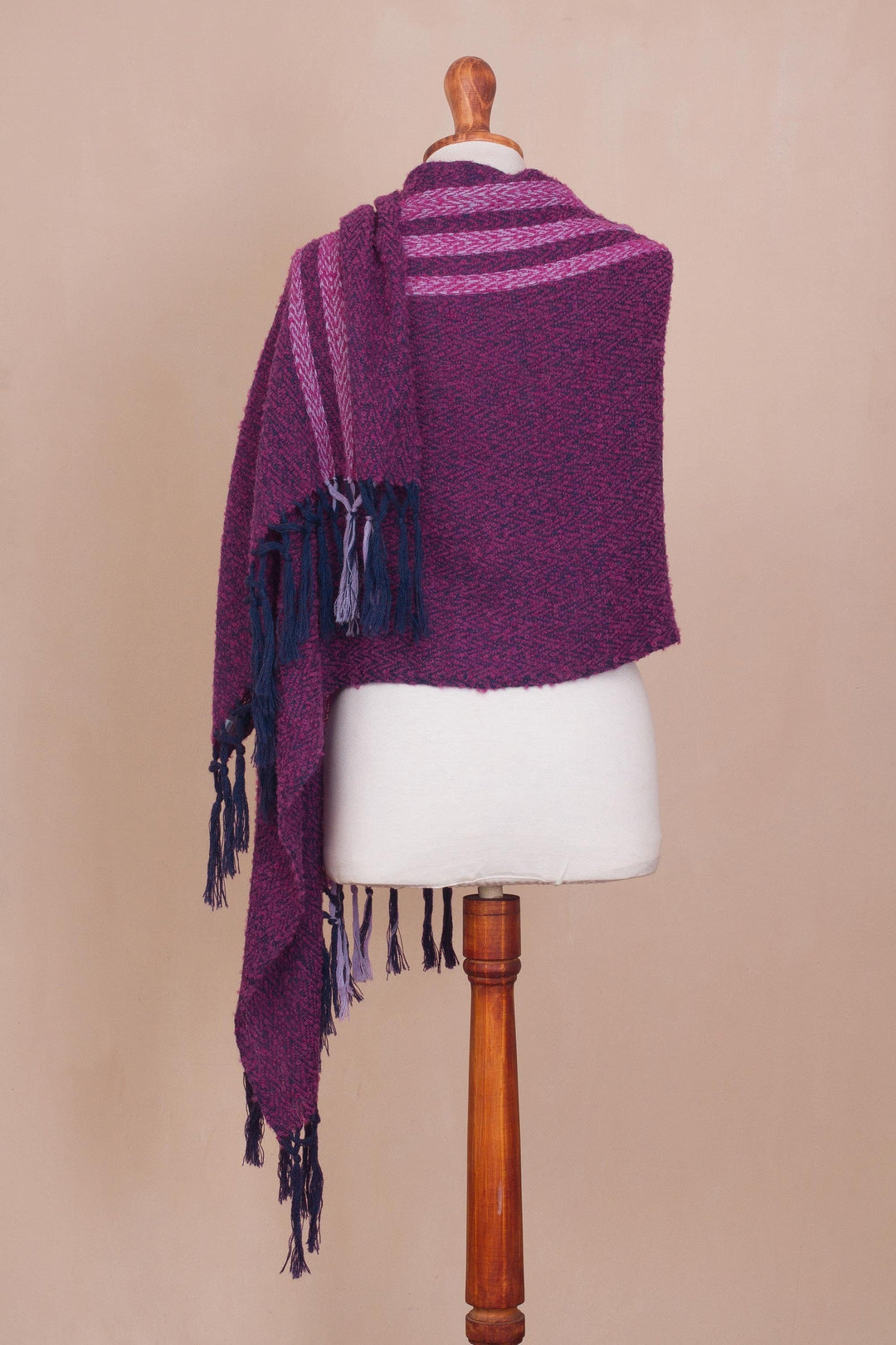 Handwoven Alpaca Blend Shawl in Purple from Peru - Artisanal Majesty