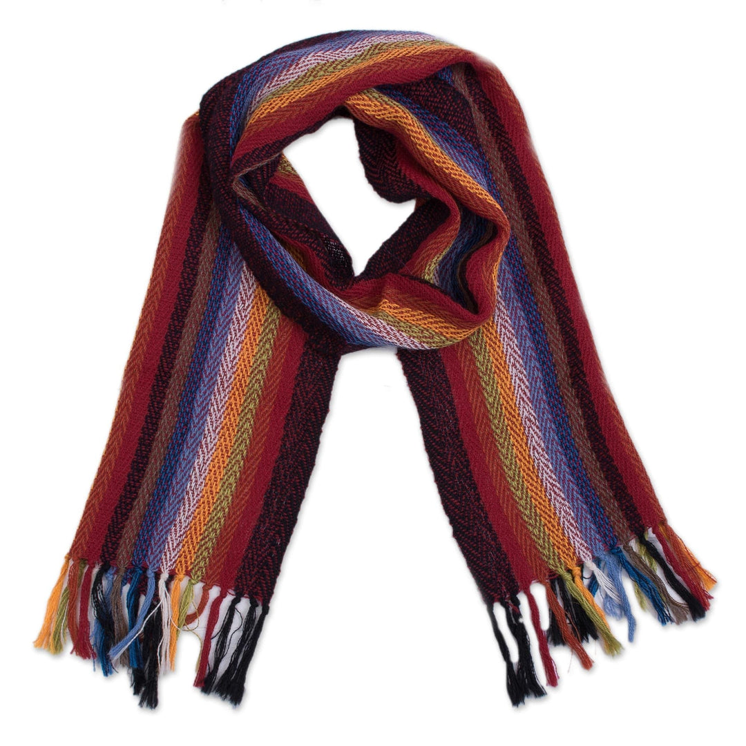 Rainbow 100% Alpaca Striped Scarf from Peru - Andean Rainbow