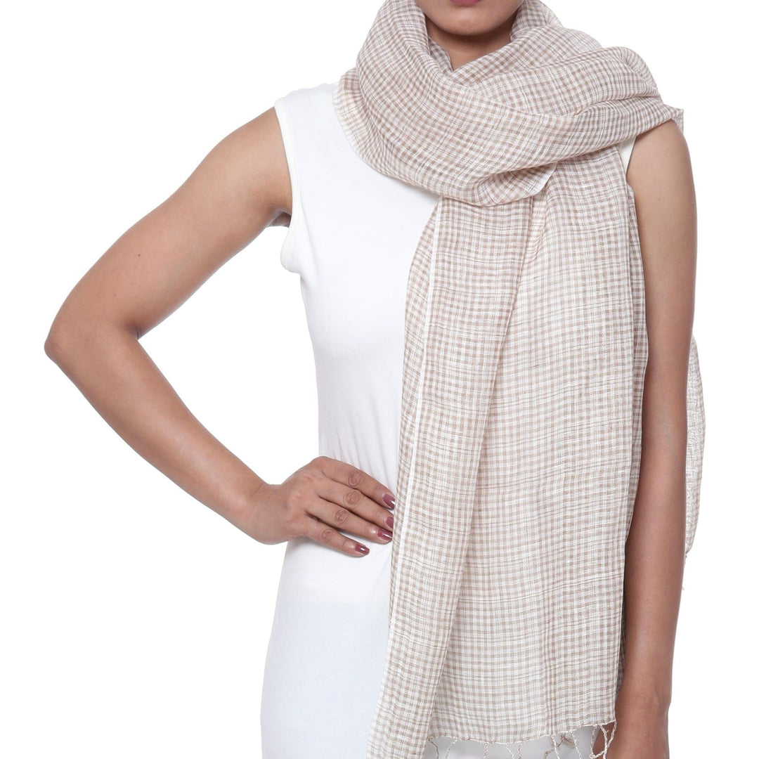 Handwoven Linen Wrap Scarf in Taupe - Magical Delight in Taupe