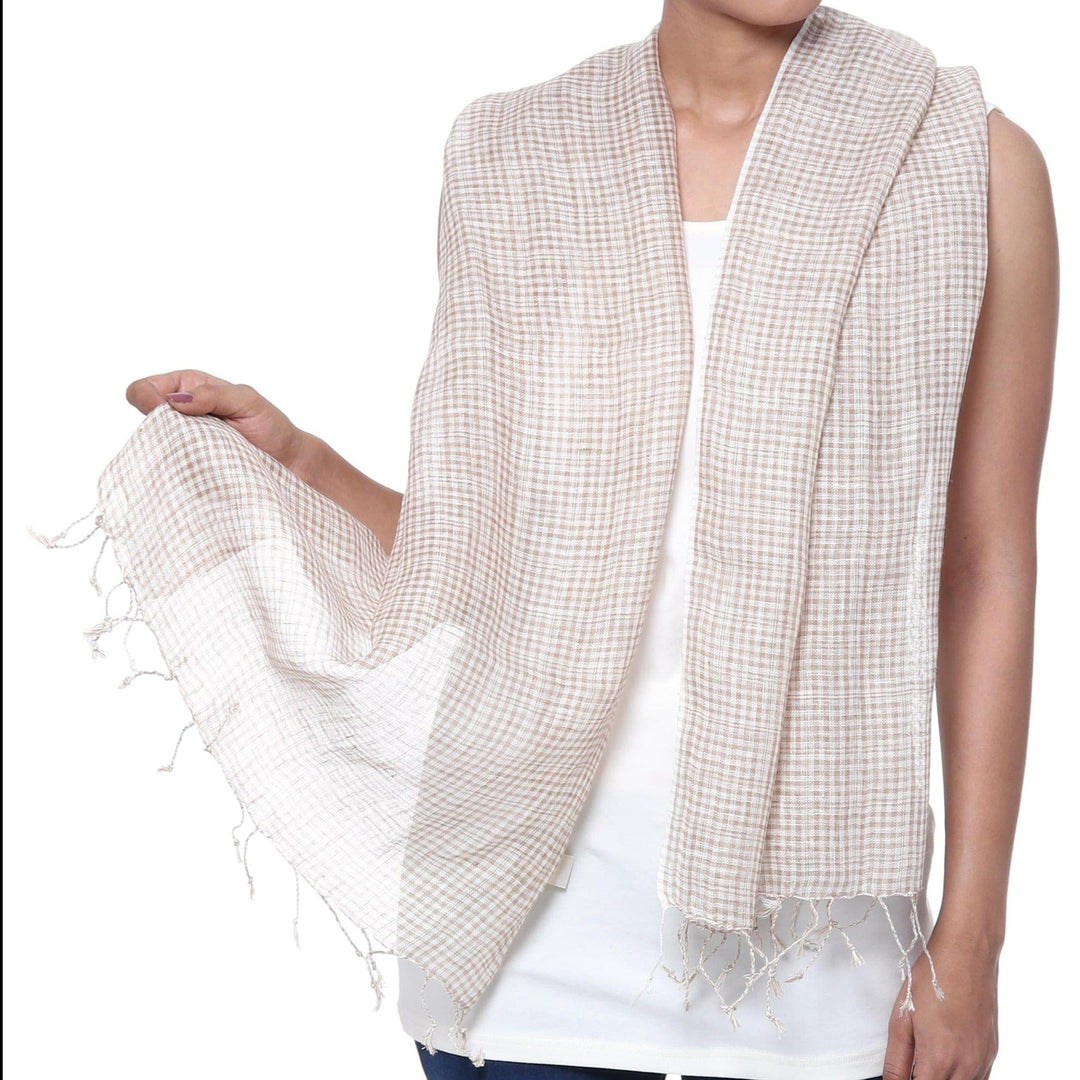 Handwoven Linen Wrap Scarf in Taupe - Magical Delight in Taupe