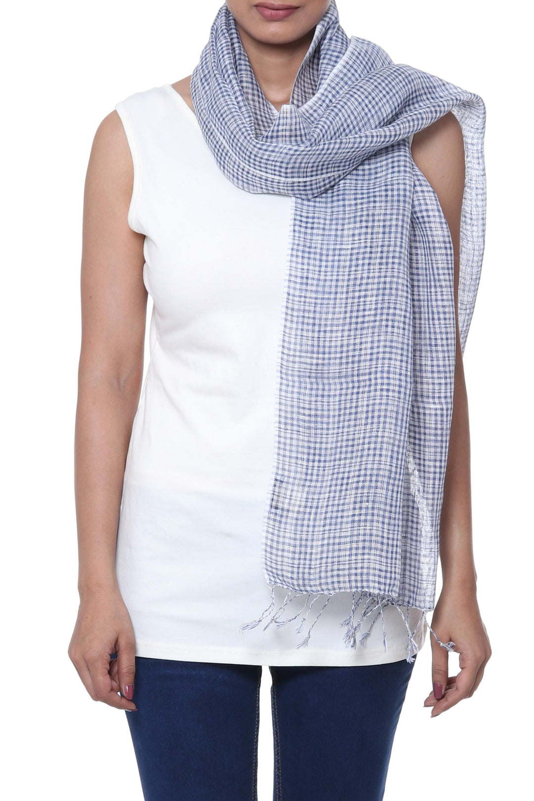 Handwoven Linen Wrap Scarf in Azure - Magical Delight in Azure