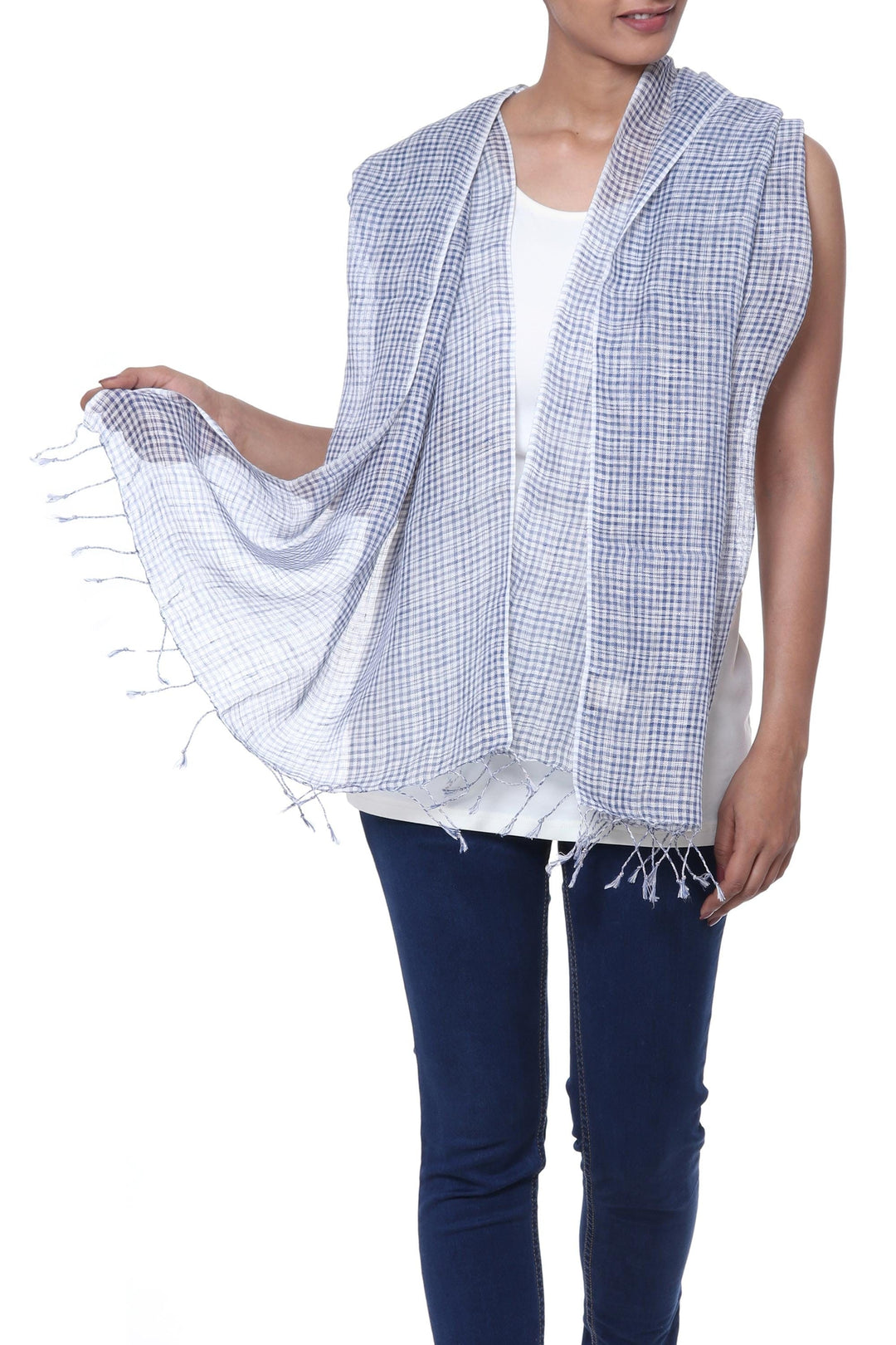 Handwoven Linen Wrap Scarf in Azure - Magical Delight in Azure