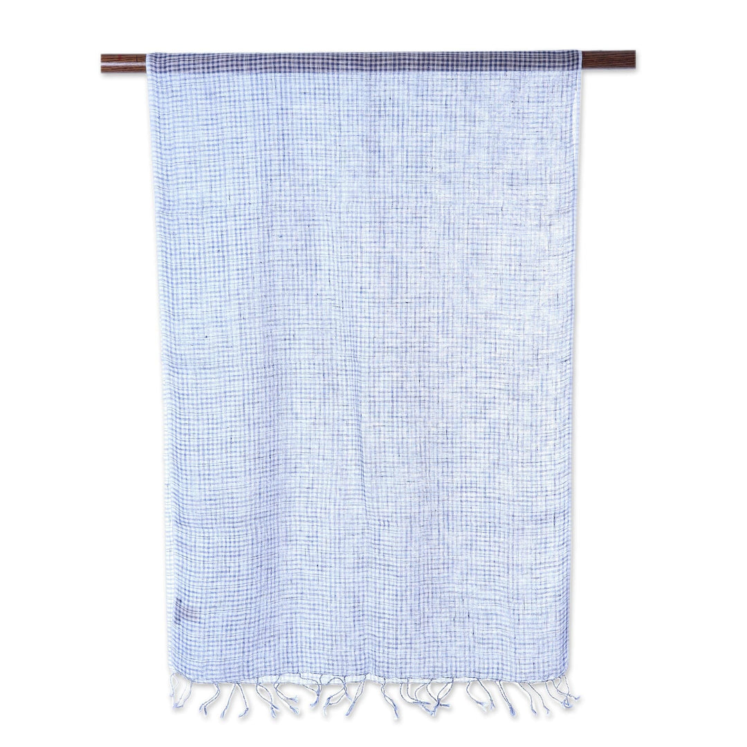 Handwoven Linen Wrap Scarf in Azure - Magical Delight in Azure
