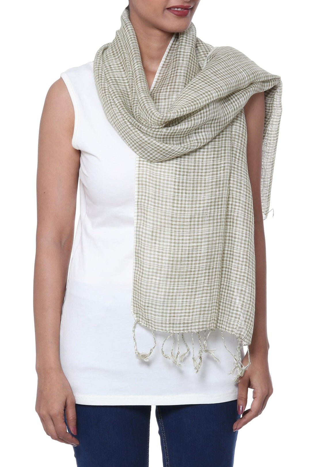 Handwoven Linen Wrap Scarf in Olive - Magical Delight in Olive