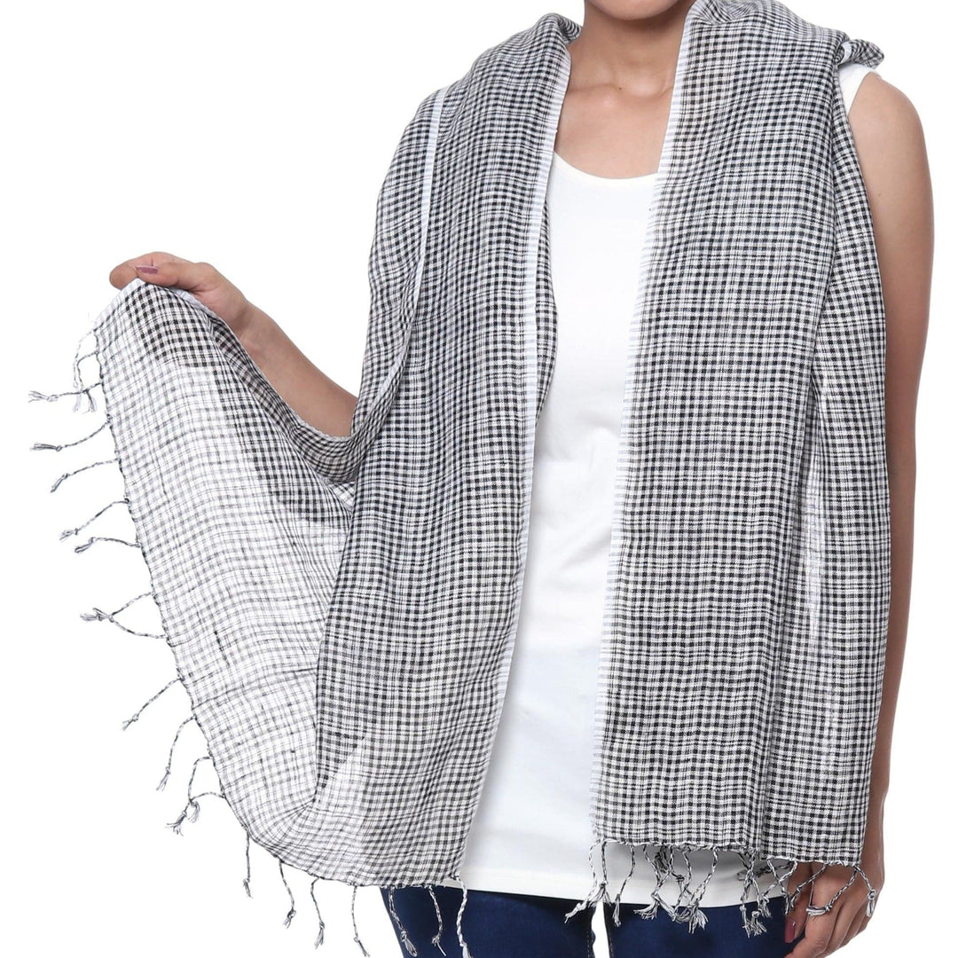 Handwoven Linen Wrap Scarf in Black - Magical Delight in Black