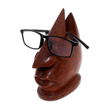 Wood Eyeglasses Stand in Light Brown from Bali - Prominent Nose in Light Brown