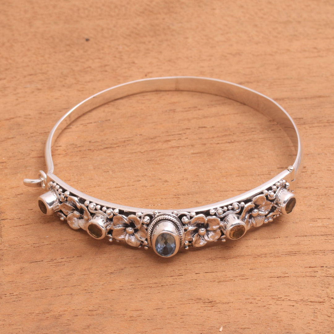 Blue Topaz and Citrine Bangle Bracelet from Bali - Jepun Dynasty