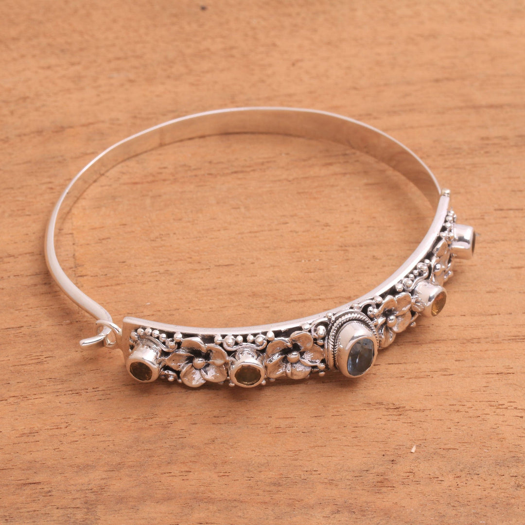 Blue Topaz and Citrine Bangle Bracelet from Bali - Jepun Dynasty