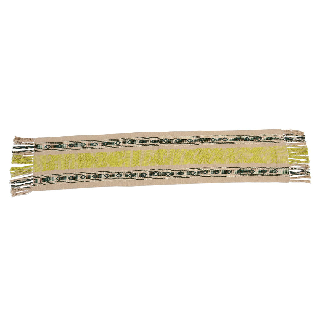 Cotton Table Runner Handwoven in Mexico - Pre-Hispanic Fauna