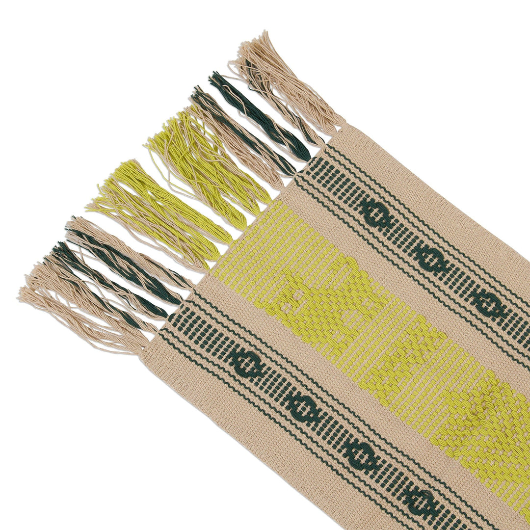 Cotton Table Runner Handwoven in Mexico - Pre-Hispanic Fauna