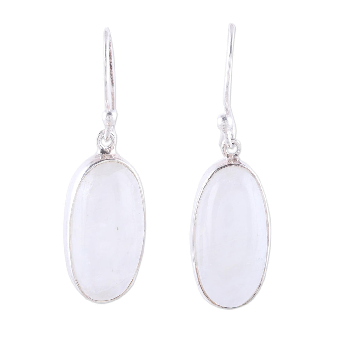 Oval Rainbow Moonstone Dangle Earrings - Dashing Beauty