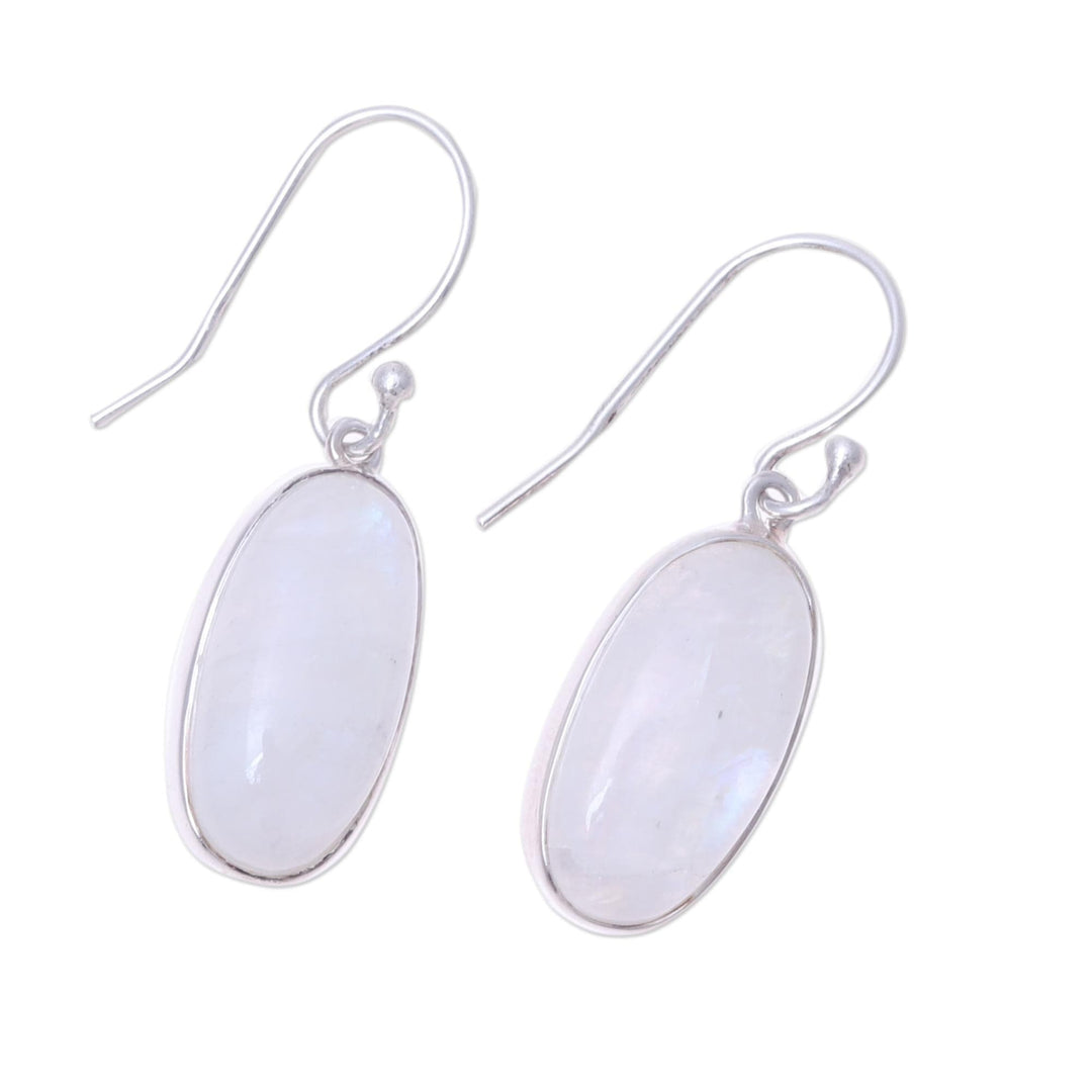 Oval Rainbow Moonstone Dangle Earrings - Dashing Beauty