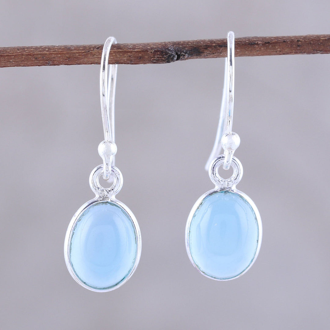 Sky Blue Chalcedony Dangle Earrings from India - Luminous Sky Blue