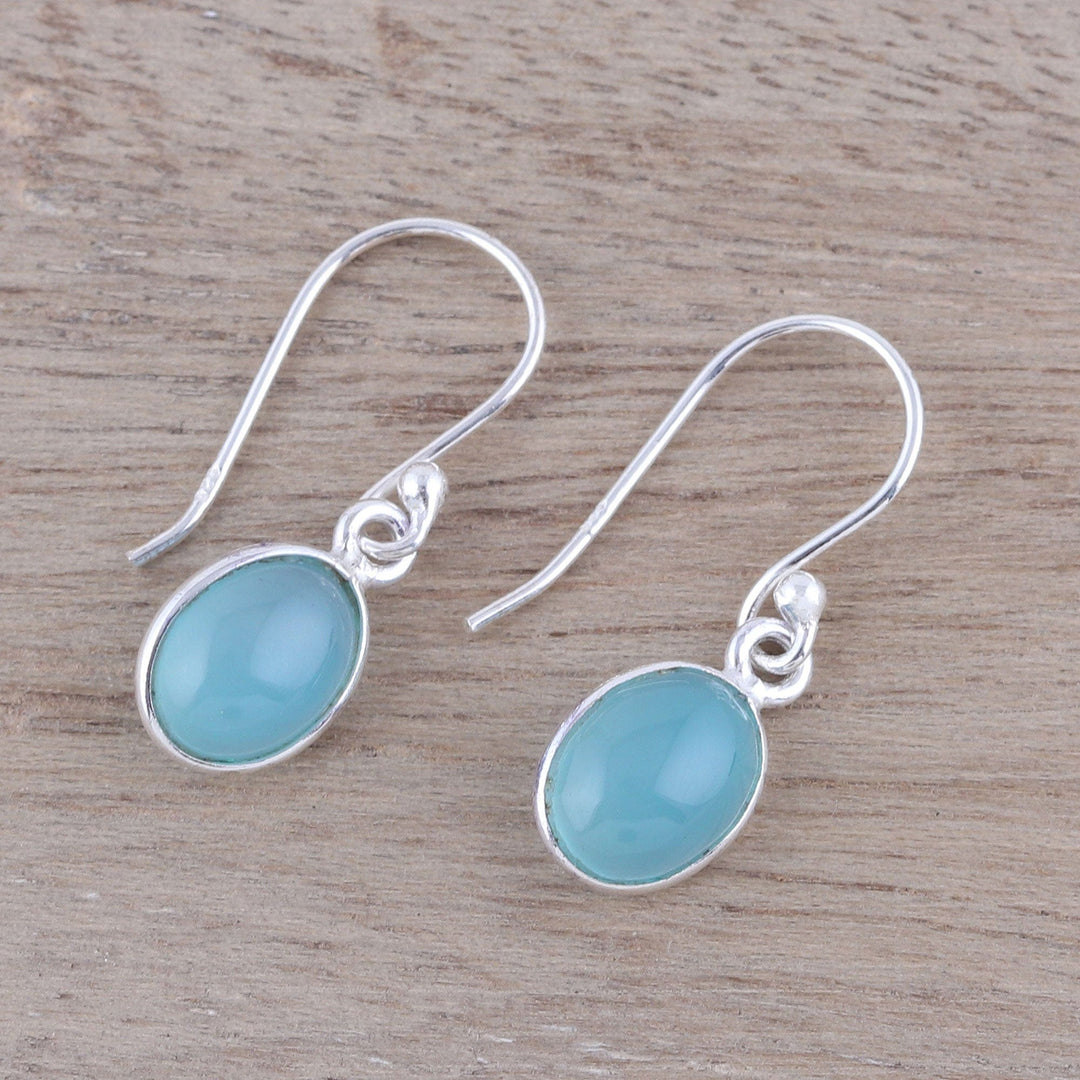 Sky Blue Chalcedony Dangle Earrings from India - Luminous Sky Blue