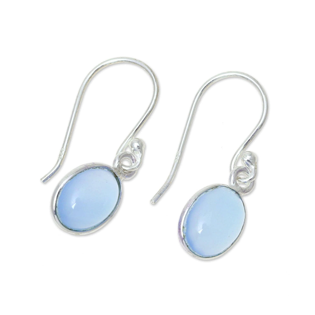 Sky Blue Chalcedony Dangle Earrings from India - Luminous Sky Blue
