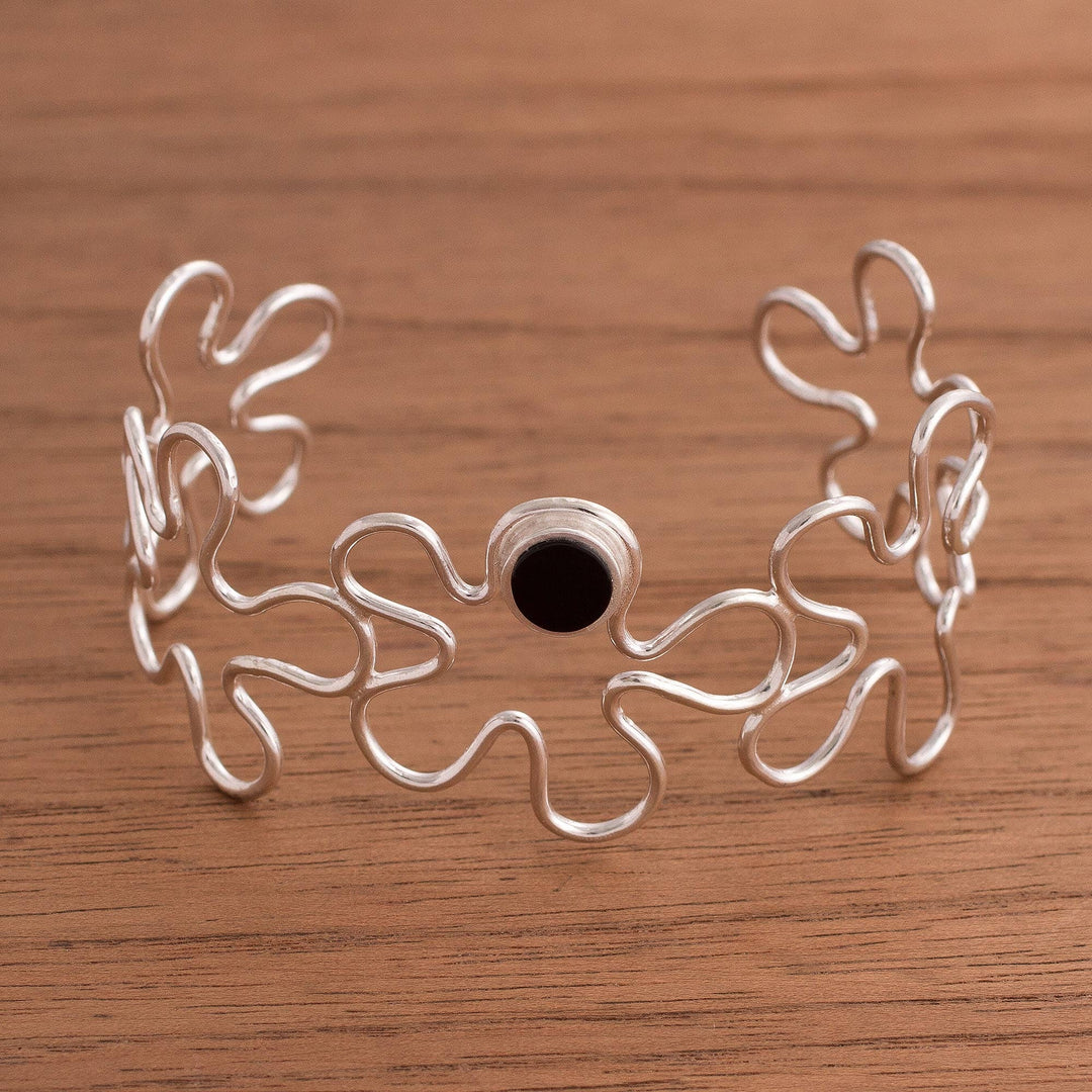 Modern Onyx Cuff Bracelet Crafted in Peru - Abstract Blooms